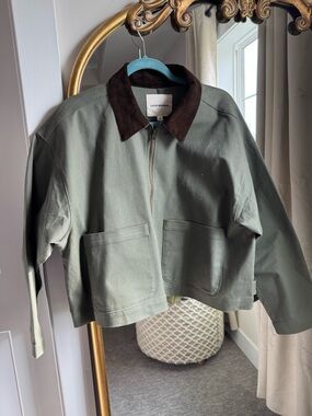 Lucky Brand Sage Green Jacket with Brown Corduroy Trim